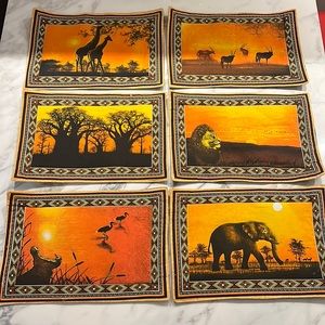 African Animals & Sunset-Inspired Place Mats (Set of 6)